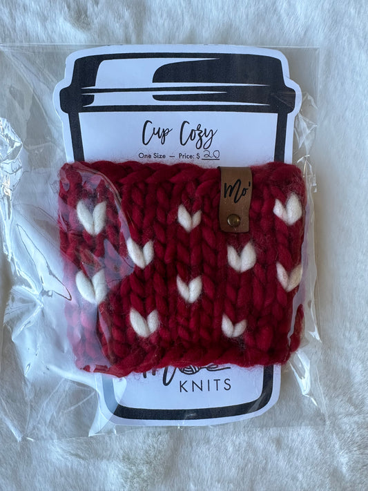 Luxury Cup Cozy - Red with White Hearts