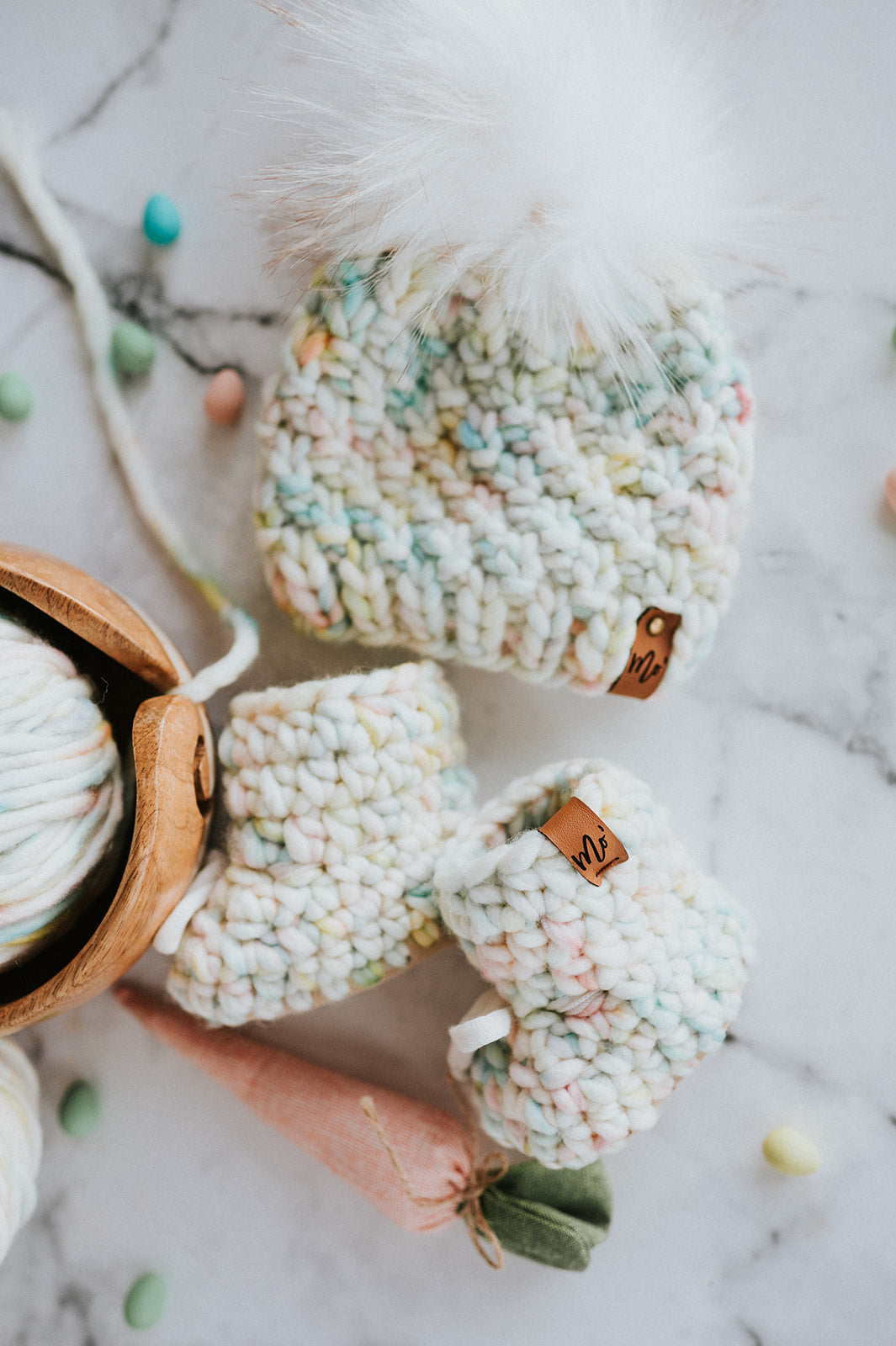 NEWBORN Booties & NEWBORN Hat Set