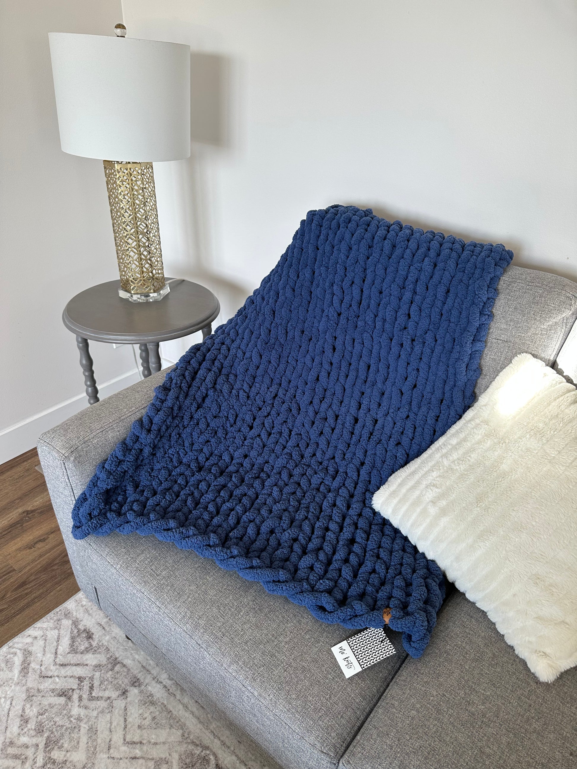 Chunky Knit Blanket Blue Mo Knits