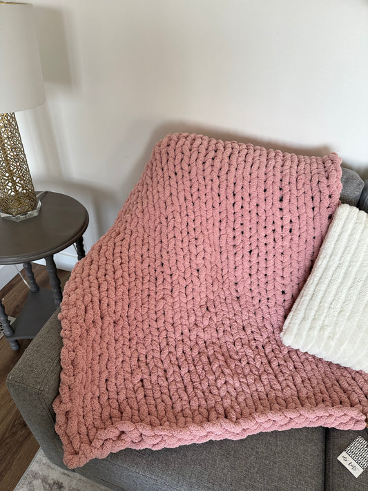 Chunky Knit Blanket - Pink