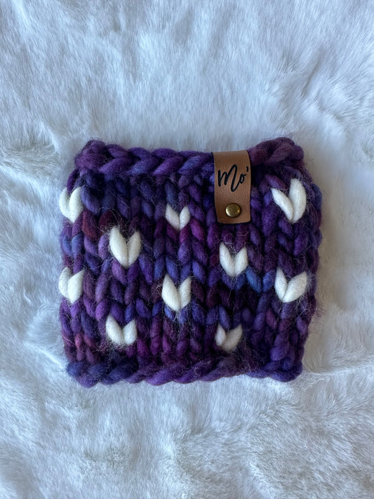 Luxury Cup Cozy - Purple with White Hearts